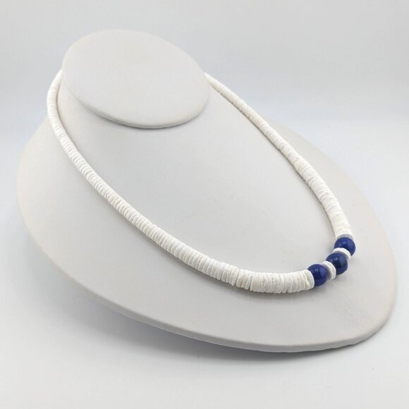 Navajo Graduated White Shell with Lapis Beaded Necklace Southwest Style **‎ - Picture 13 of 13